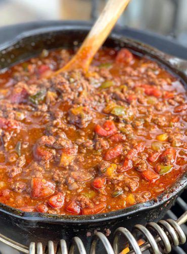 Over the top chili in a dutch oven.